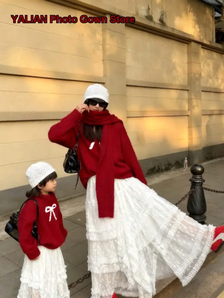 Parent-Child Knit Family Three-Piece Set Fall Winter Loose Mother Daughter Mother Son