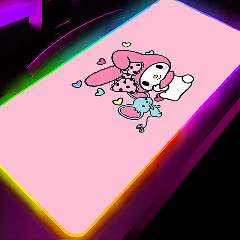 لوحة ماوس LED XXL My Melody Anime Gamer Computer RGB Mousepad ملحقات الألعاب مكتب الكمبيوتر المحمول اللوحي Varmilo لوحة المفاتيح الخلفية
