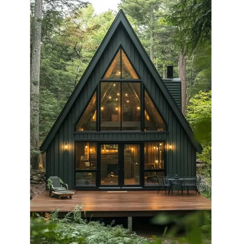 Customized Modern Triangle Sandwich Panel Modular Frame Cabin Bungalow Worldwide Delivery Villa Hotel Use
