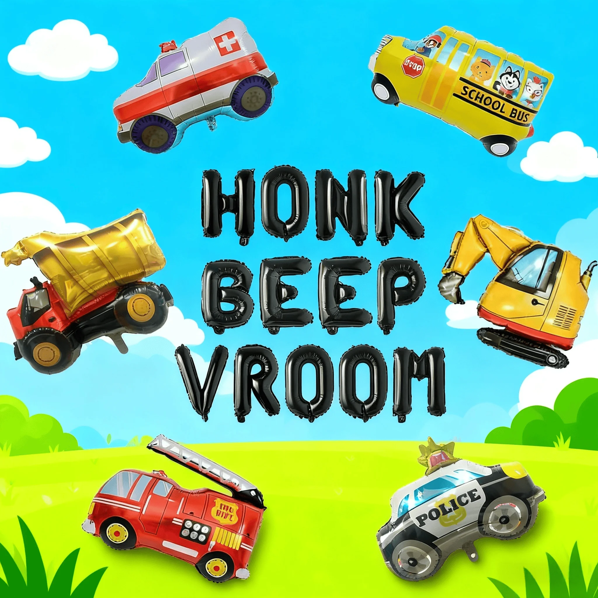 

Cartoon Car Foil Balloon for Automobile Theme Activity Birthday Party Decorations Supplies Kids Toys Police Car Helium Balloons