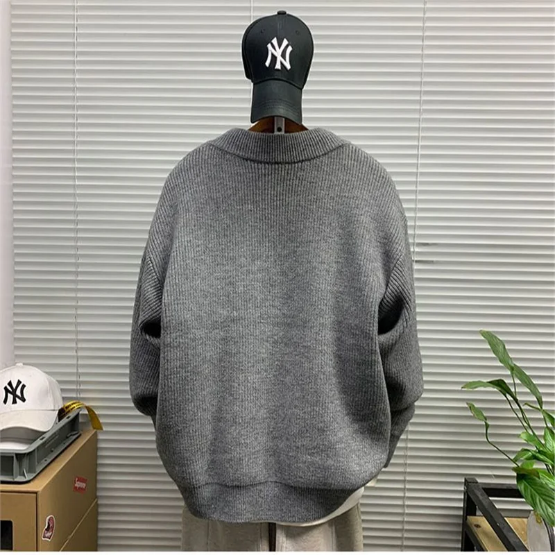 

Мужской свободный трикотаж с v-образным вырезом, повседневный удобный осенне-зимний новый брендовый свитер Sle Faion, простой дизайн, тяжелый вязаный свитер