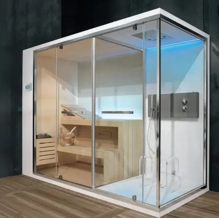 Wet Steam Sauna Room, Red Cedar and Hemlock Wood, 1800x1200x1900mm, Intelligent Control, Indoor and Outdoor Sauna Shower Room