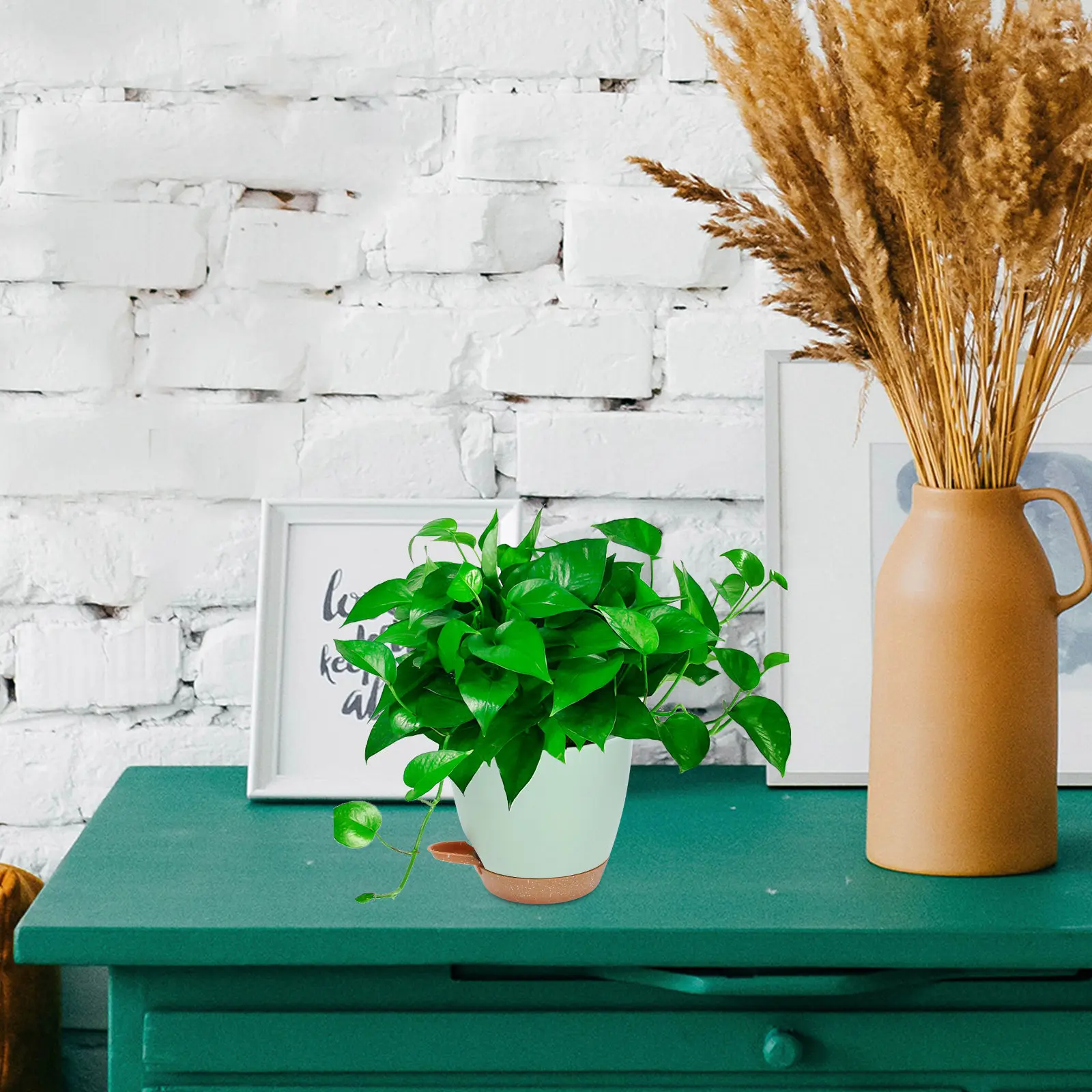 3Pcs Self Watering Hydroponic Planter Set Gray Speckled Modern Indoor Planters for Home Office Decor with Automatic Absorbing