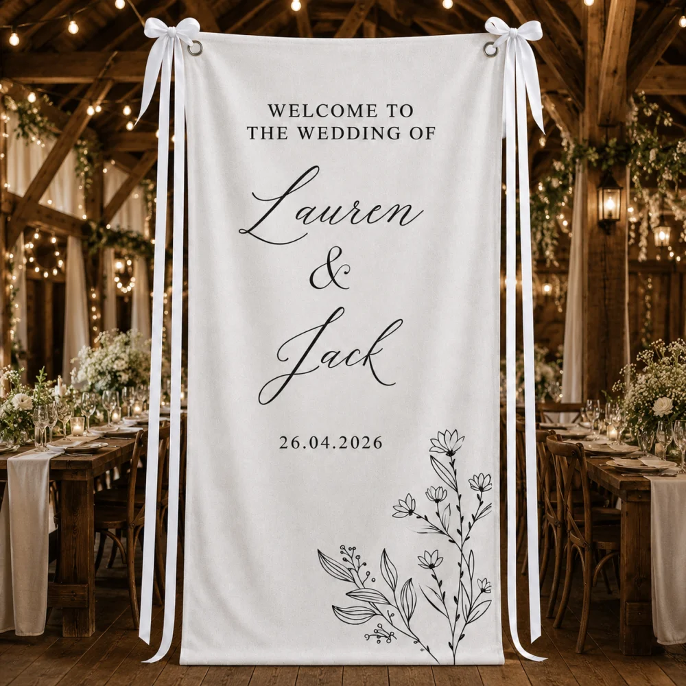 Custom Text Sheer Tulle Fabric Wedding Banner Just Married Arch Backdrop Sign for Wedding Ceremony Photo Decor