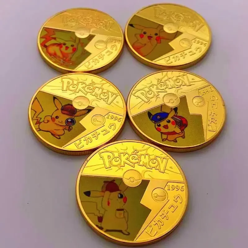 2023 Exquisite Pokemon Coin Collection Kawaii Pikachu Mewtwo Eevee Patterns Gold Plated Color 27 Patterns Anime Pokemont Gifts