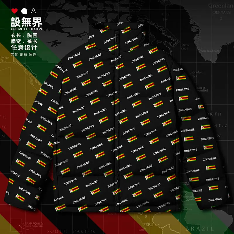 Zimbabwe Zwe Yezimbabwe Zimbabwean Country Flag Witte Eend Down Jacks Outdoor Fashion Dik Printing Design Winter Donsjas