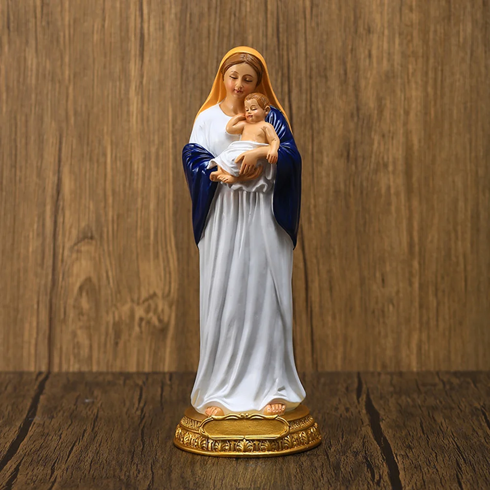 

Desktop Resin Craft Classical Figure Holding Ornament Warm Family Art Decor Religious Statue for Living Room Study Office