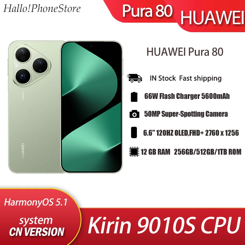 HUAWEI Pura80 6.6 120HZ OLED Kirin 9010S CPU Octa Core HarmonyOS 5.1 IP68 50MP OIS Cameras NFC OTA 66W Fast Charge 5600mAh PURA