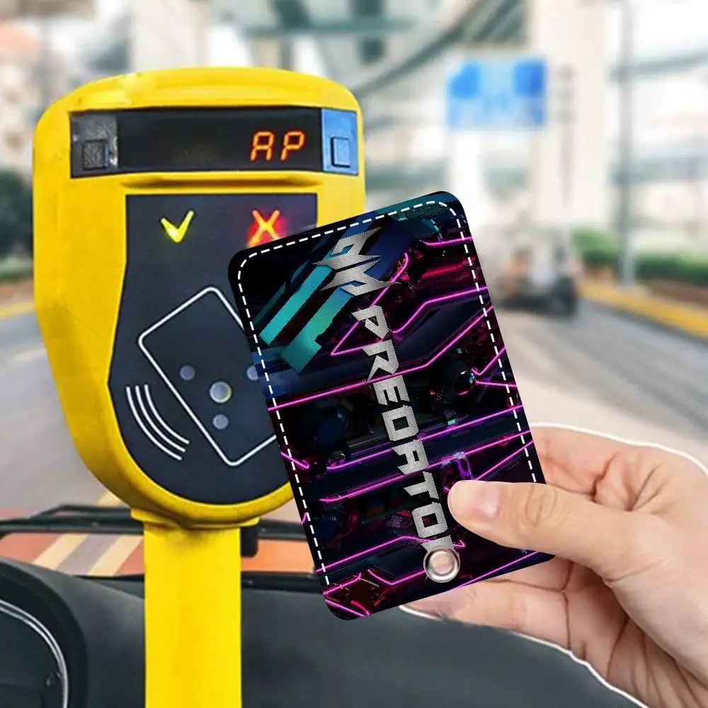 P-Predator Rectangle ID Card Case Keychain Access Card Bag Key Tag Ring Leather Card Holder Key Ring Access