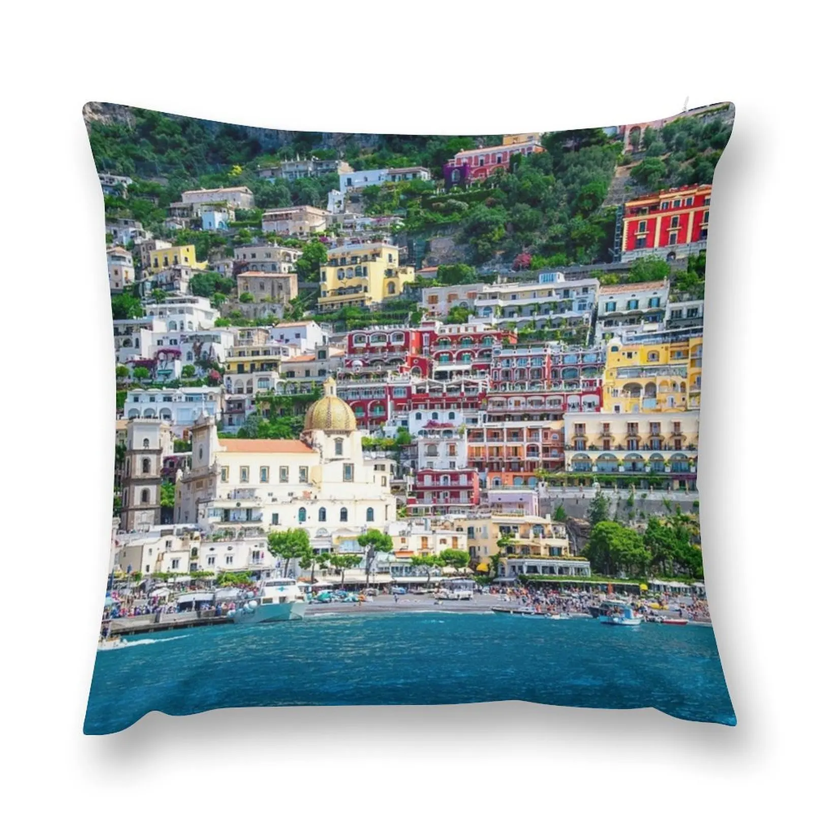 Positano, Italy Panoramic Photograph of colorful houses and coastline Throw Pillow Sofa Pillow Cover pillow