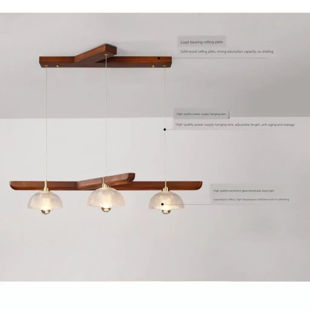 

Three Nordic wooden restaurant chandeliers, modern dining table bar chandeliers, creative Japanese style lamps