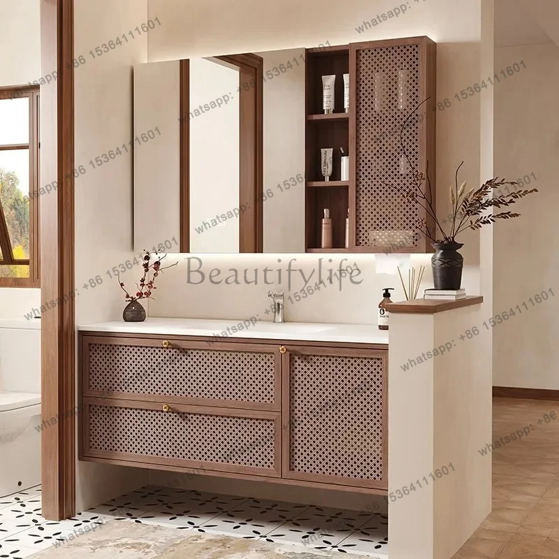 

Medieval style bathroom cabinet combination bathroom rock slab hot bending integrated hand washbasin cabinet