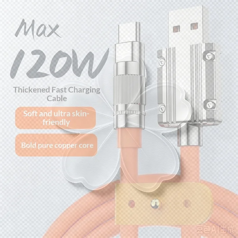 120W USB Cable Fast Charging For Smartphone 1 Meter /2 Meters Type-C Data Cable