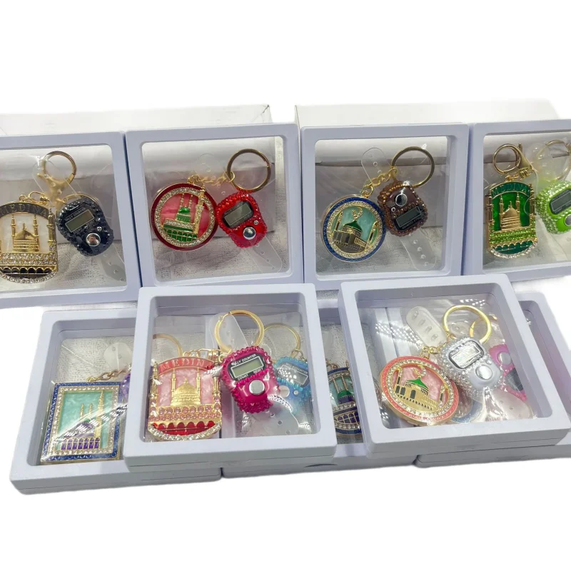 Neues 2-teiliges Ramadan-Hochzeitsgeschenkset, einzigartiges Souvenir, süßer Schlüsselanhänger mit Strass und austauschbarem Fingerzähler-Kombinationsset – Detail 2