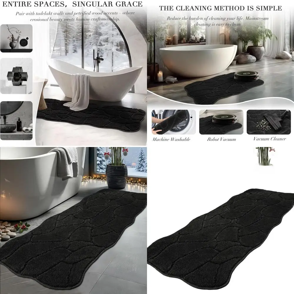 

Extra Soft 24x59 Shaggy Bath Runner, Non-Slip Absorbent Mat for Modern Bathroom, Laundry, Kitchen (Black)