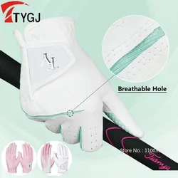 1 Pair Women Golf Gloves Left Hand & Right Hand Sports Gloves PU Leather Breathable Gloves Sunscreen Palm Protection Golf Aids