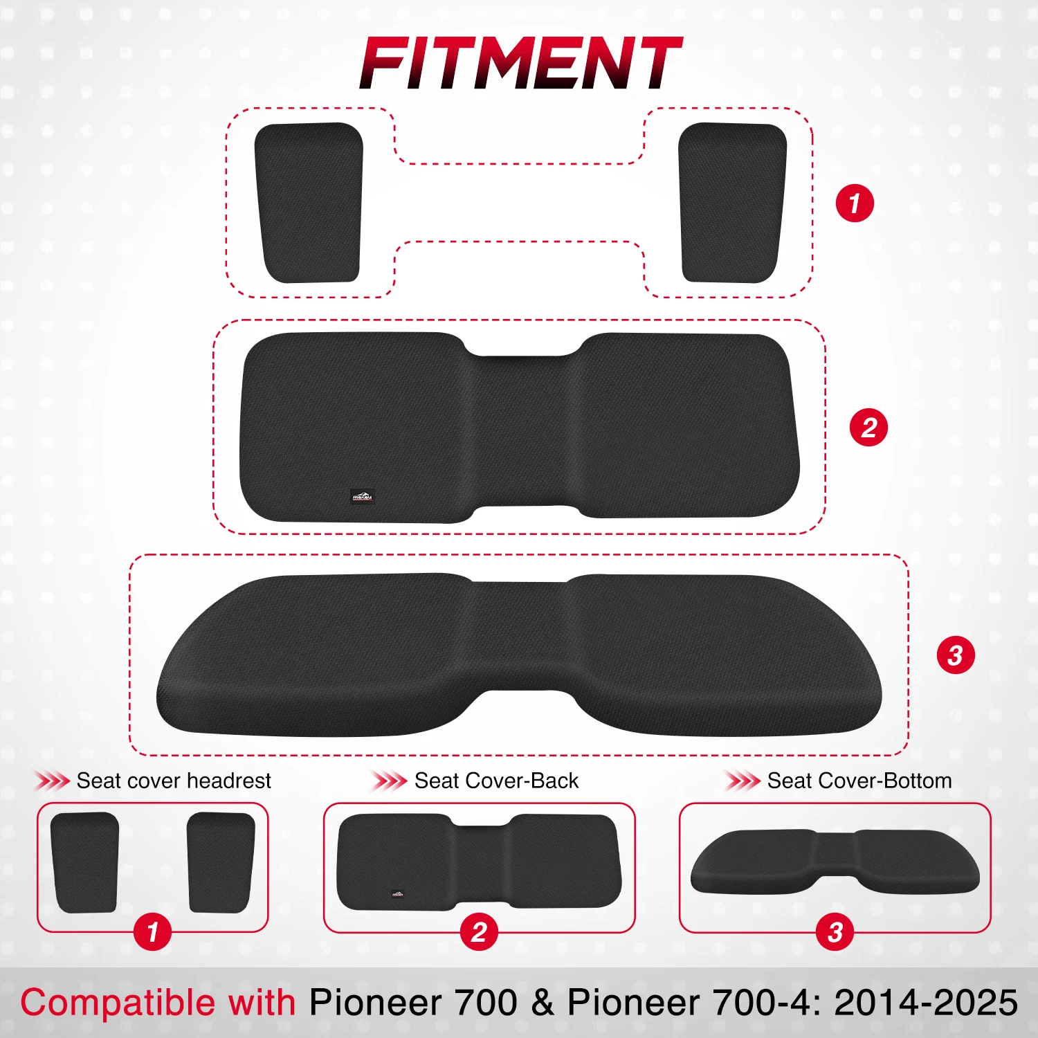 Frokom UTV Seat Covers Fit for Pioneer 700/700-4 2014 2015 2016 2017 2018 2019 2020 2021 2022 2023 2024 2025, 1680D Durable Fabric-Black