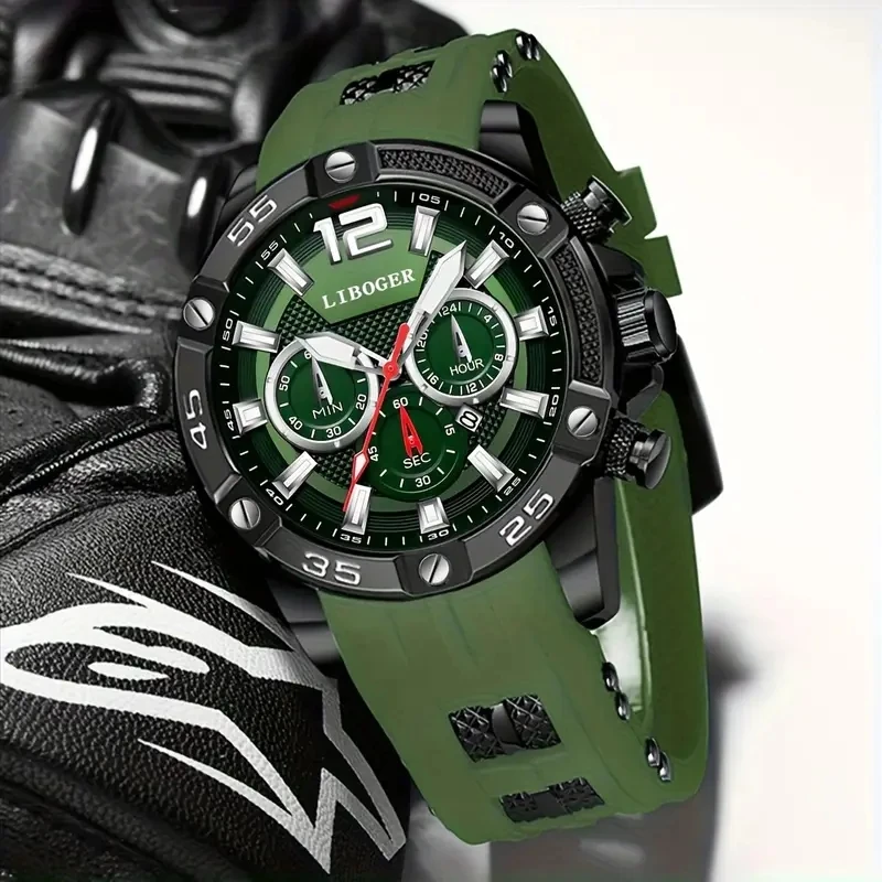 럭셔리 대형 다이얼 남성용 시계 캐주얼 실리콘 스트랩 캘린더 쿼츠 손목시계 남성 시계 렐로즈 옴브레