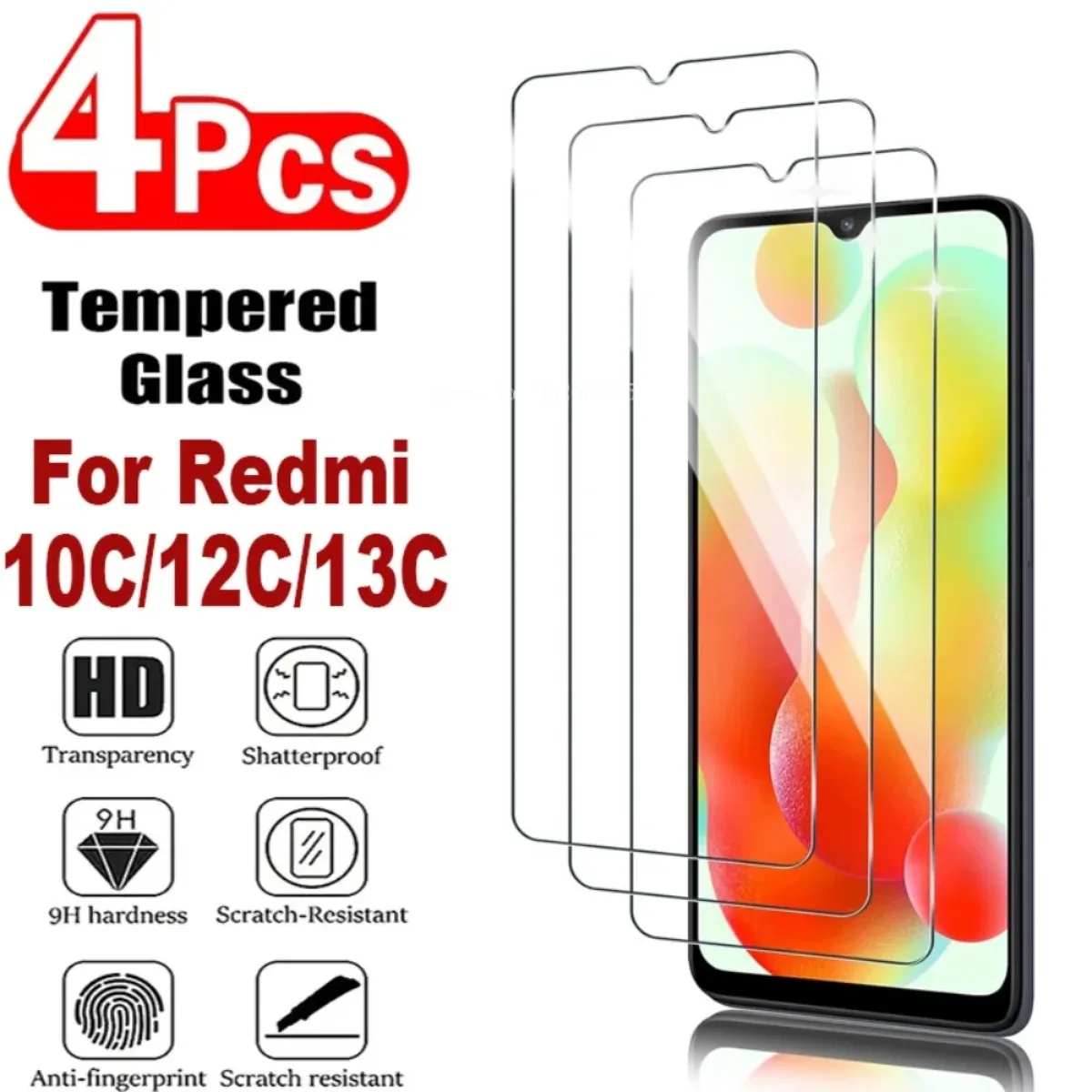 4Pcs Protective Film Tempered Glass For Redmi 13C 12C 10C For POCO C65 C55 C31 C40 C50 Screen Protector Glass Film