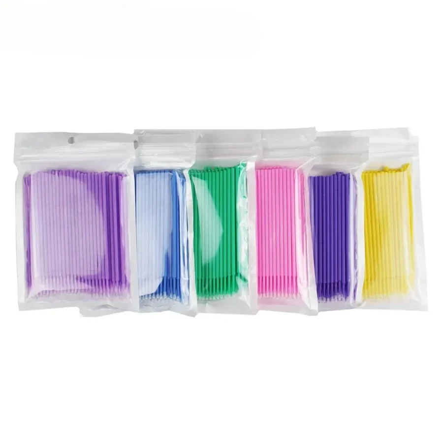 100 Uds cepillo microaplicador de cristal para extensión de pestañas, micro hisopos de algodón, varitas de rímel de labios microcepillo rosa