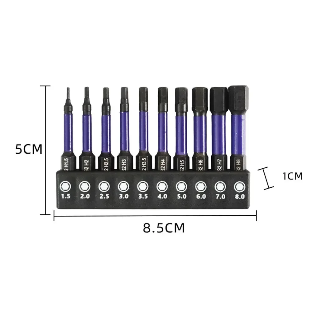 10Pcs Magnetic Hex Head Wrench Drill Bit Set 1/4 Shank Quick Release Screwdriver Bit H1.5-H6 For Impact Screwdrivers