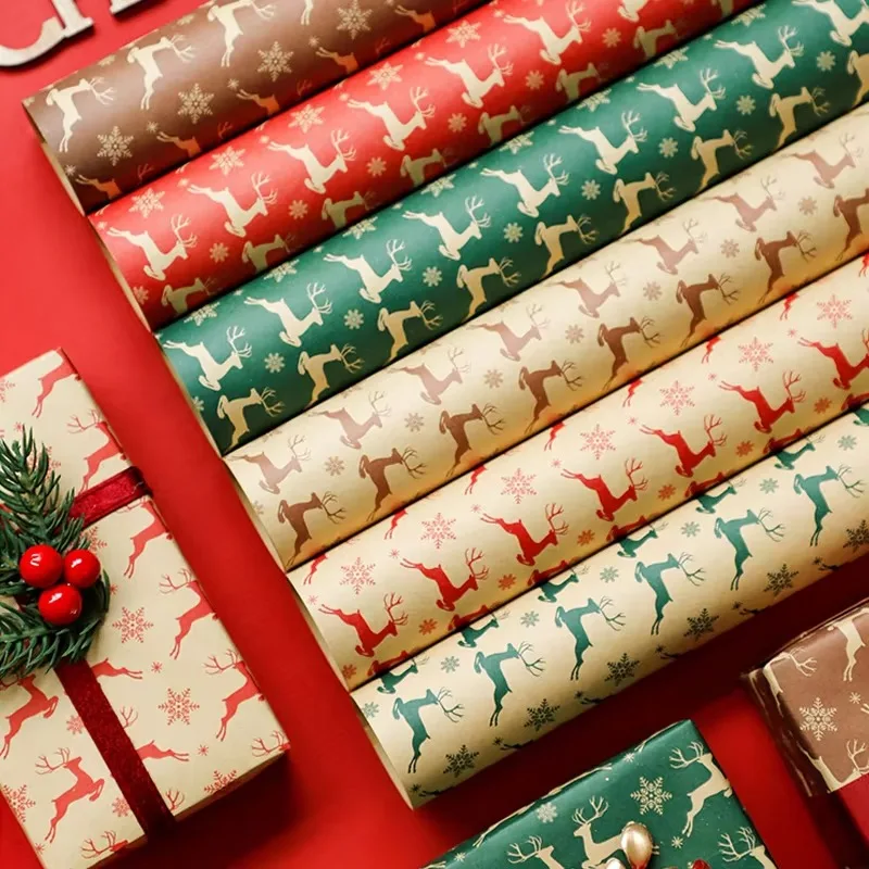 

Christmas Elk Design 50 * 70cm Coated Craft Paper New Christmas Flower Gift Box Packaging Kraft Paper Gift Packaging
