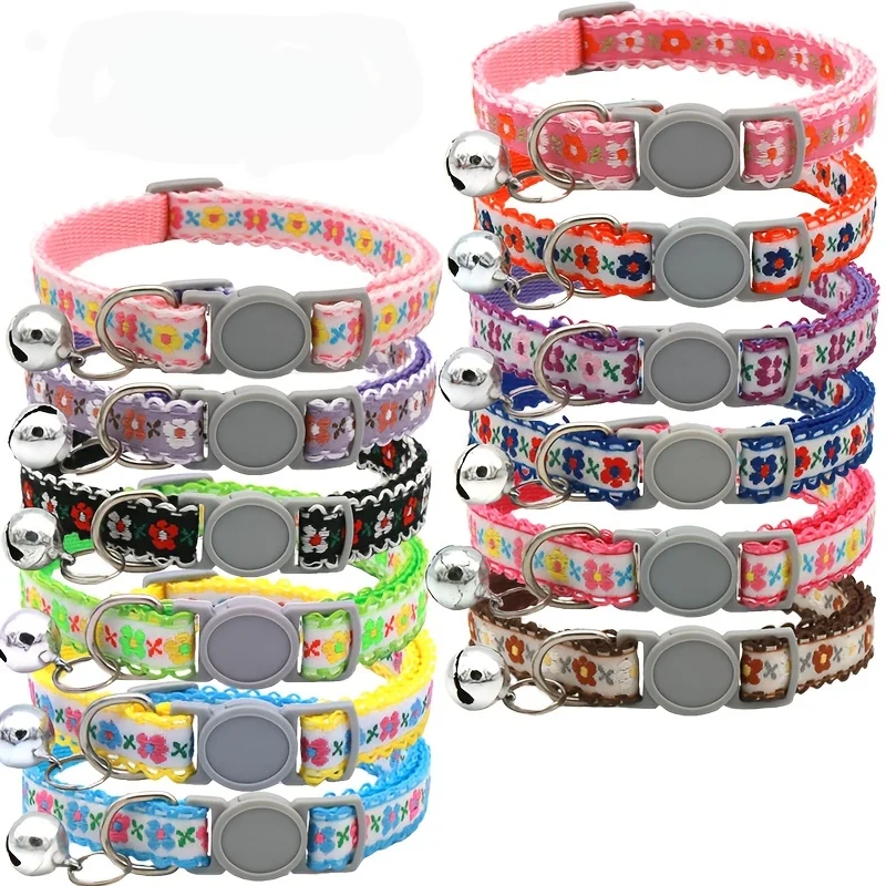 Pet flower pattern dog cat tie up collar safety buckle bell chrysanthemum collar