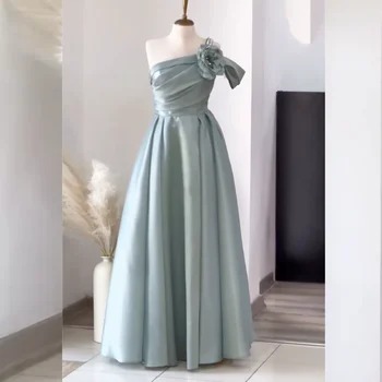 Tamaños personalizados disponibles, vestidos largos plisados hechos a mano con cuentas de flores y lentejuelas, corte en A, un hombro, vestidos para ocasiones a medida