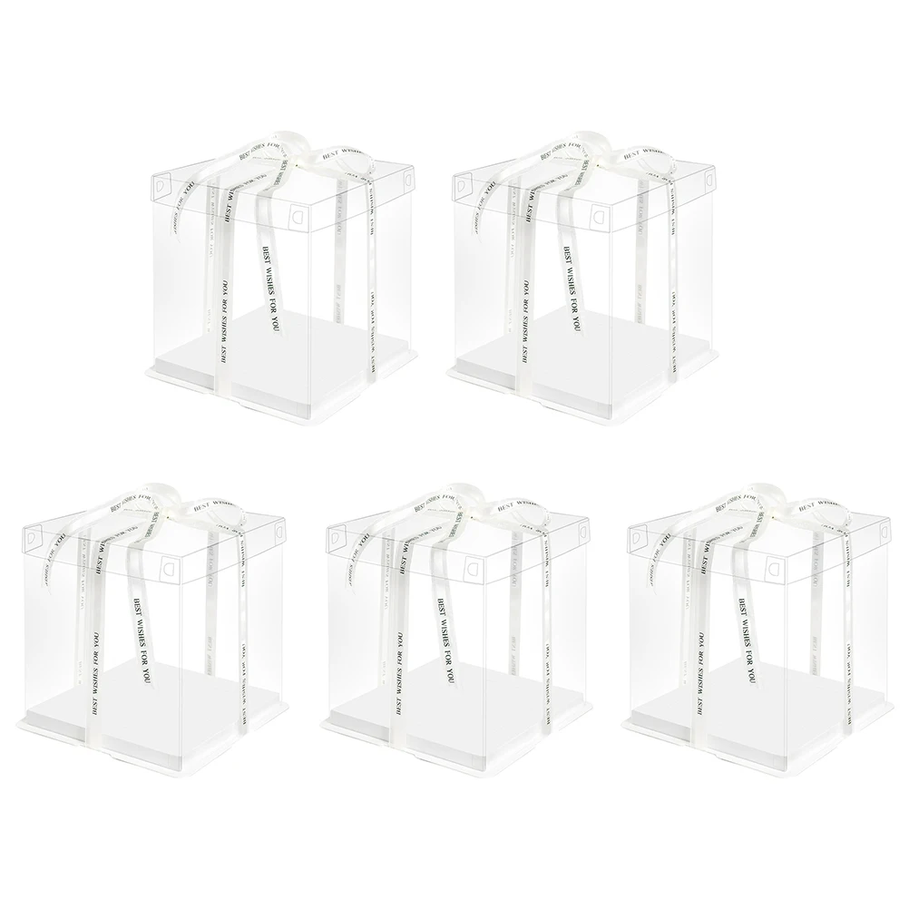 

5 Pcs Birthday Cake Boxes Mini Transparent Food Grade PET Safe Easy Car Travel Picnic Ribbon Sealed Cover