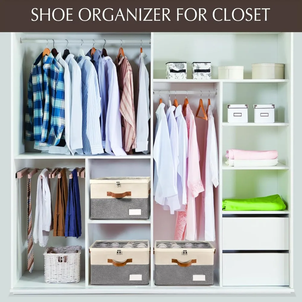 Space-Saving Adjustable Shoe Rack Organizer with Clear Lid for Closet Storage