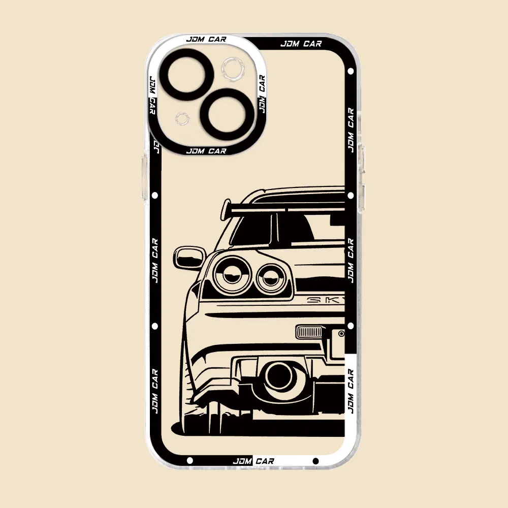 JDM Dream Car Clear Silicone Case for iPhone XR 12 11 Pro SE 14 Pro Max XS Max 7 8 15 Pro 13 Mini 12 Mini X Luxury Back Cover