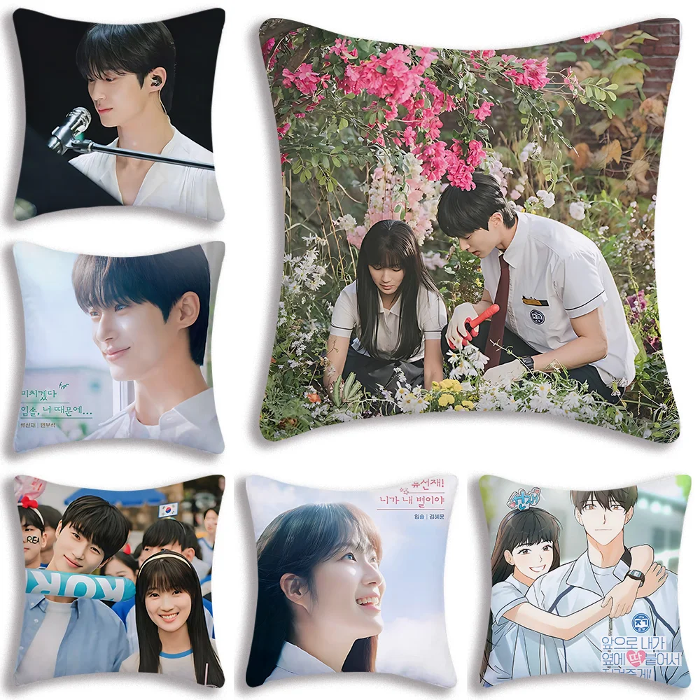 Lovely Runner Korea TV Series Pillow Covers Cartoon Sofa Decorative Home Double-sided Printing Short Plush Cute Cushion Cover