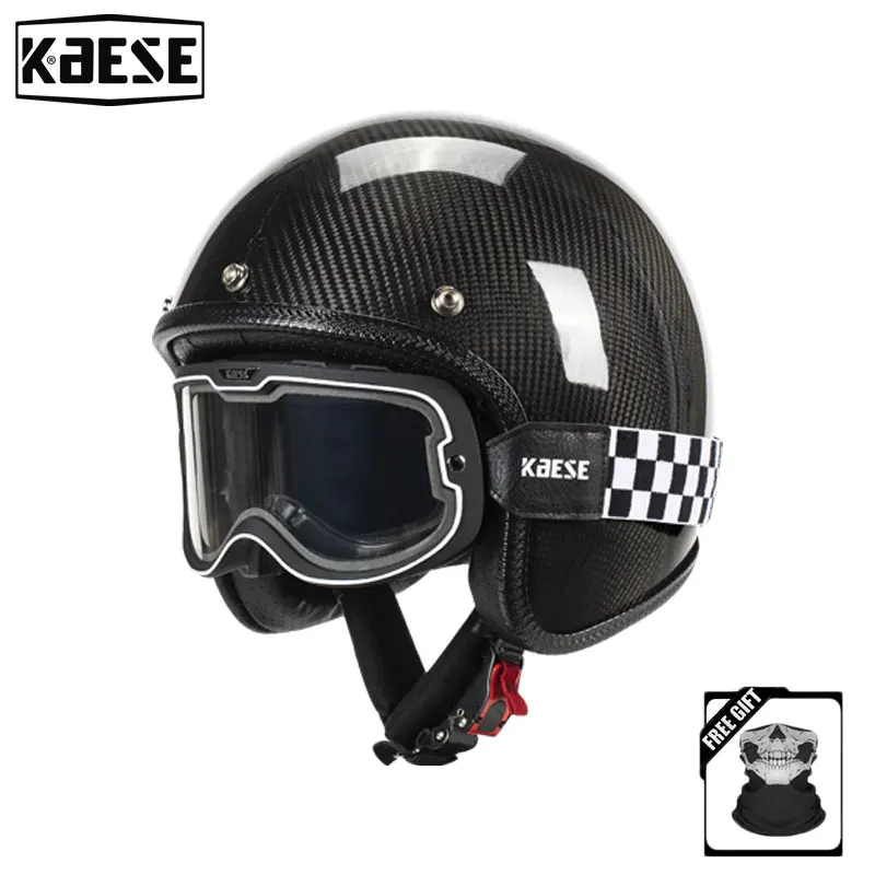 

Motorbike Riding Casco Motos Carbon Fiber Half Face Helmet With Photochromic Goggles Cafe Racer Men Women DOT Approved Casque