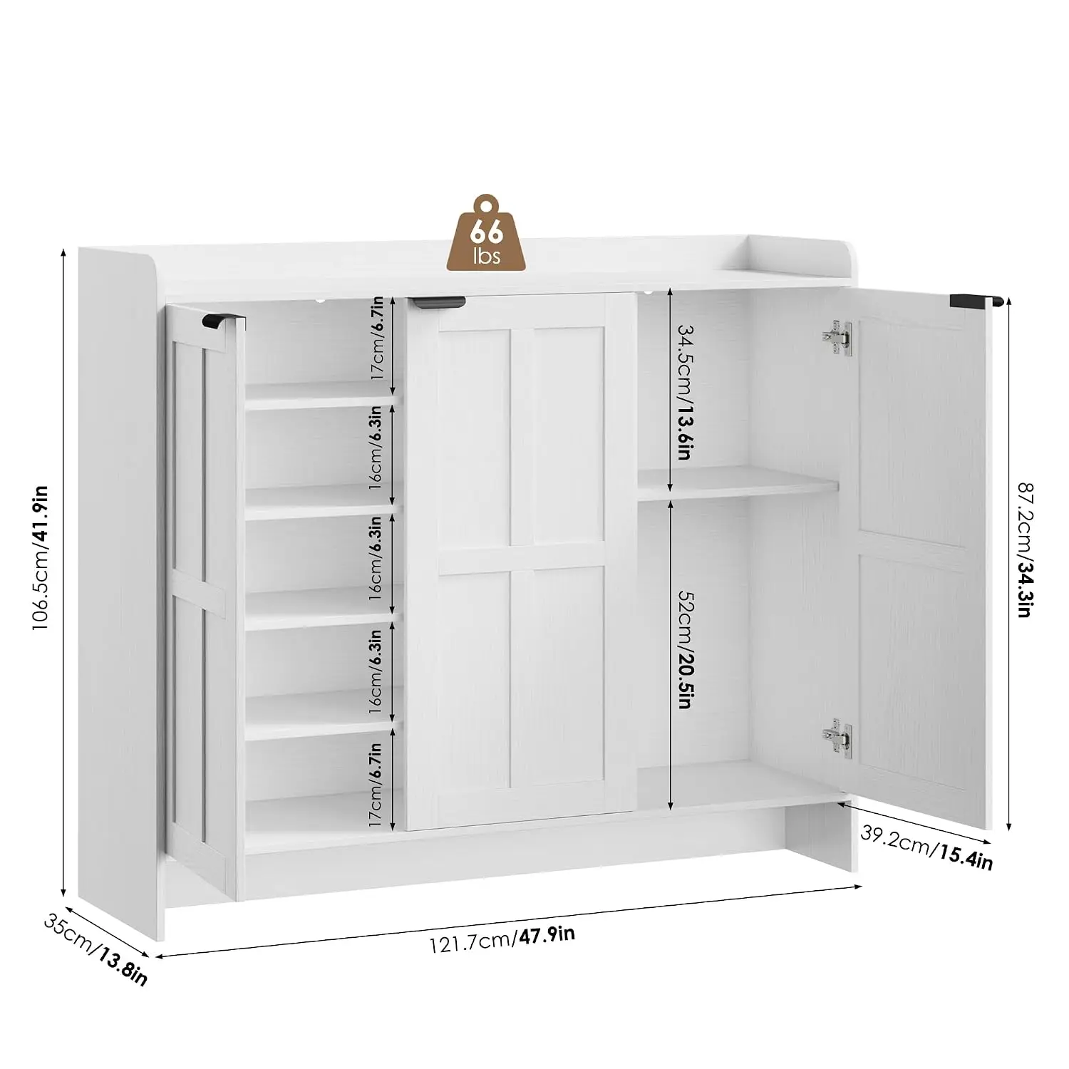 Farmhouse Shoe Cabinet 4 Adjustable Shelves Wooden Entryway Organizer White, Customized