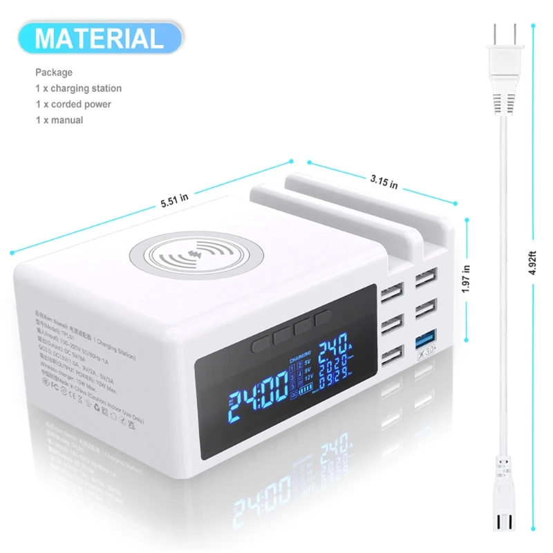 Dropship 6-port for QC  for Smart USB Wireless  Portable Fast Charging Station for Multiple Devices Desktop Travel