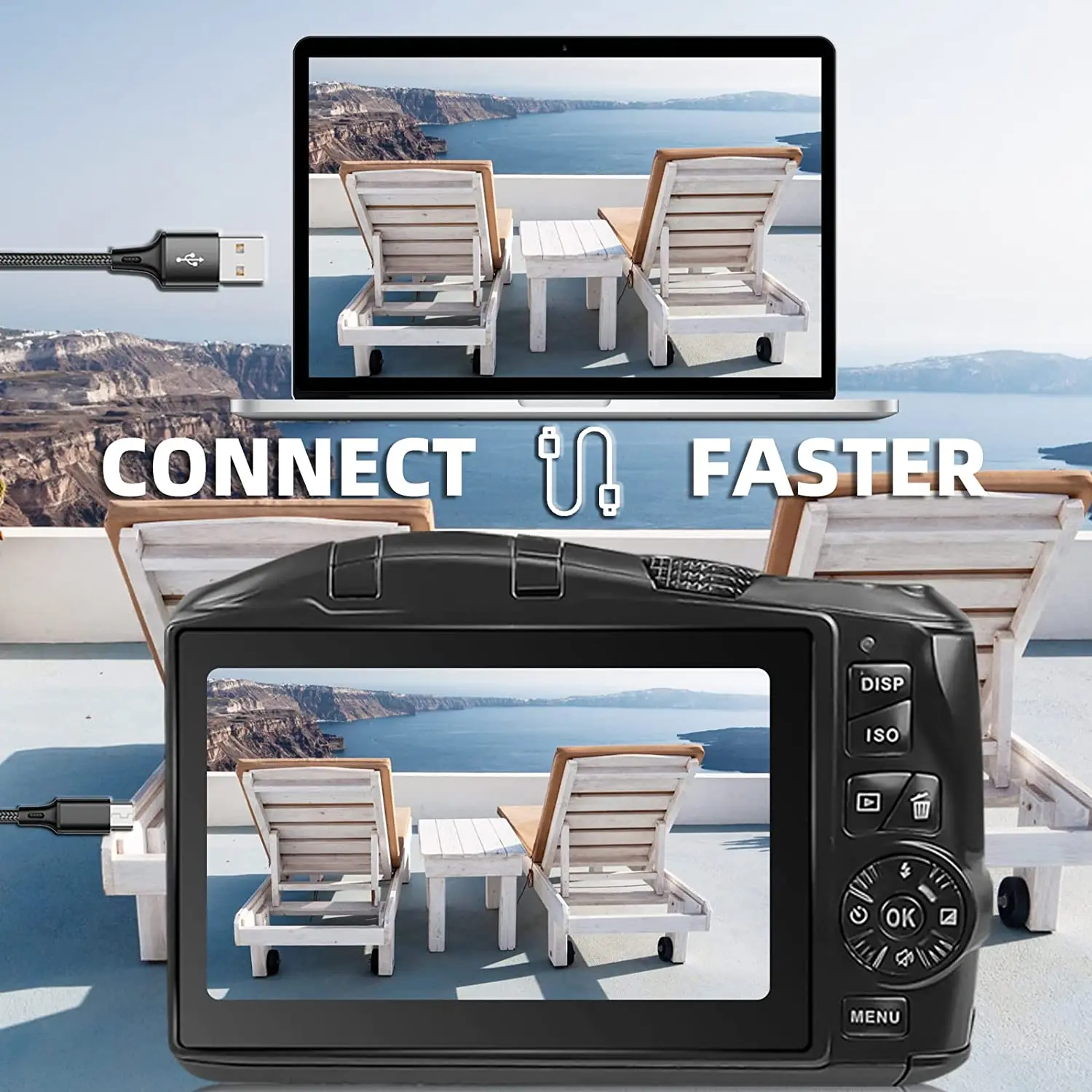 사진 및 비디오 용 디지털 카메라, 4K 48MP 브이로그용 카메라, 유튜브 16X 디지털 줌 52mm 광각 및 매크로 렌즈