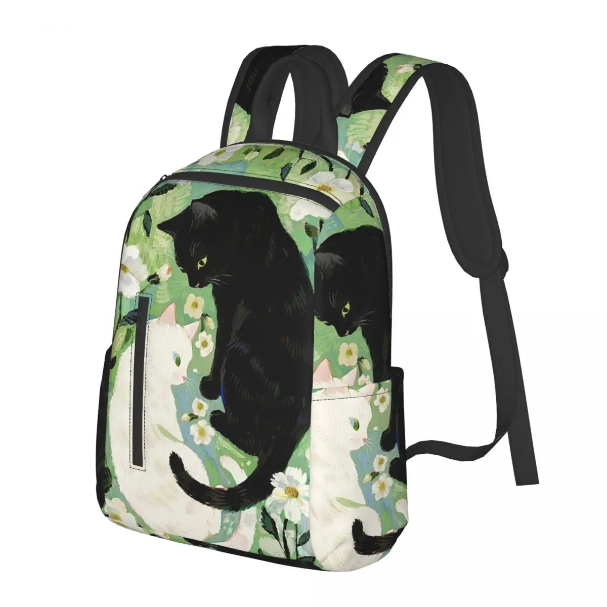 

Black Cat And White Cat Print Student Backpack School Bag Hiking Travel Daypack for Men Women Bookbag Shoulder Bags
