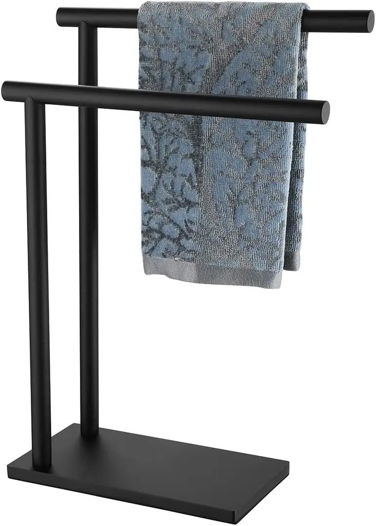 

Hand Towel Holder Stand Black, Modern Tree Rack Free Standing for Countertop with 12 Inch 2 Bars, 304 Stainless Steel Matte B