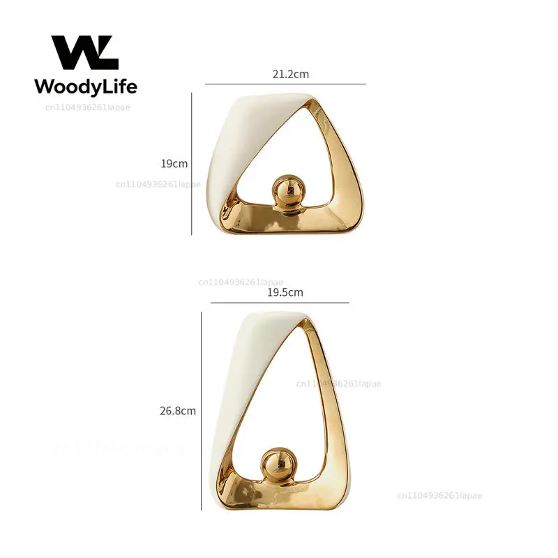 Ceramic Crafts Statues Abstract Ornaments Decorative Figurines Geometric Triangles Golden Ball Skeleton Sculpture Home Decor
