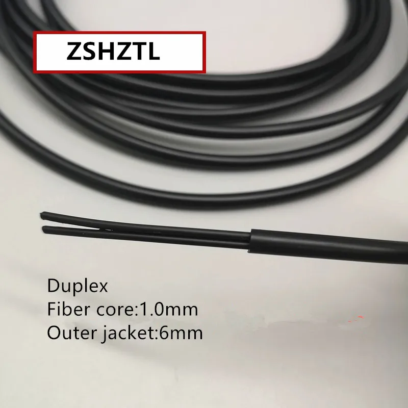 Plastikowe włókno optyczne POF, PMMA, rdzeń 1,0 mm, osłona zewnętrzna, 6 mm, duże włókno rdzeniowe, symplex duplex, 10 m