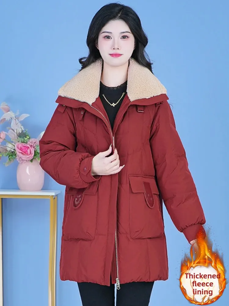 

Faionable Thiened Cotton Jaet Women's Loose Warm Sli Autumn Winter New Sle Slimming Anti-Aging Cotton Coat