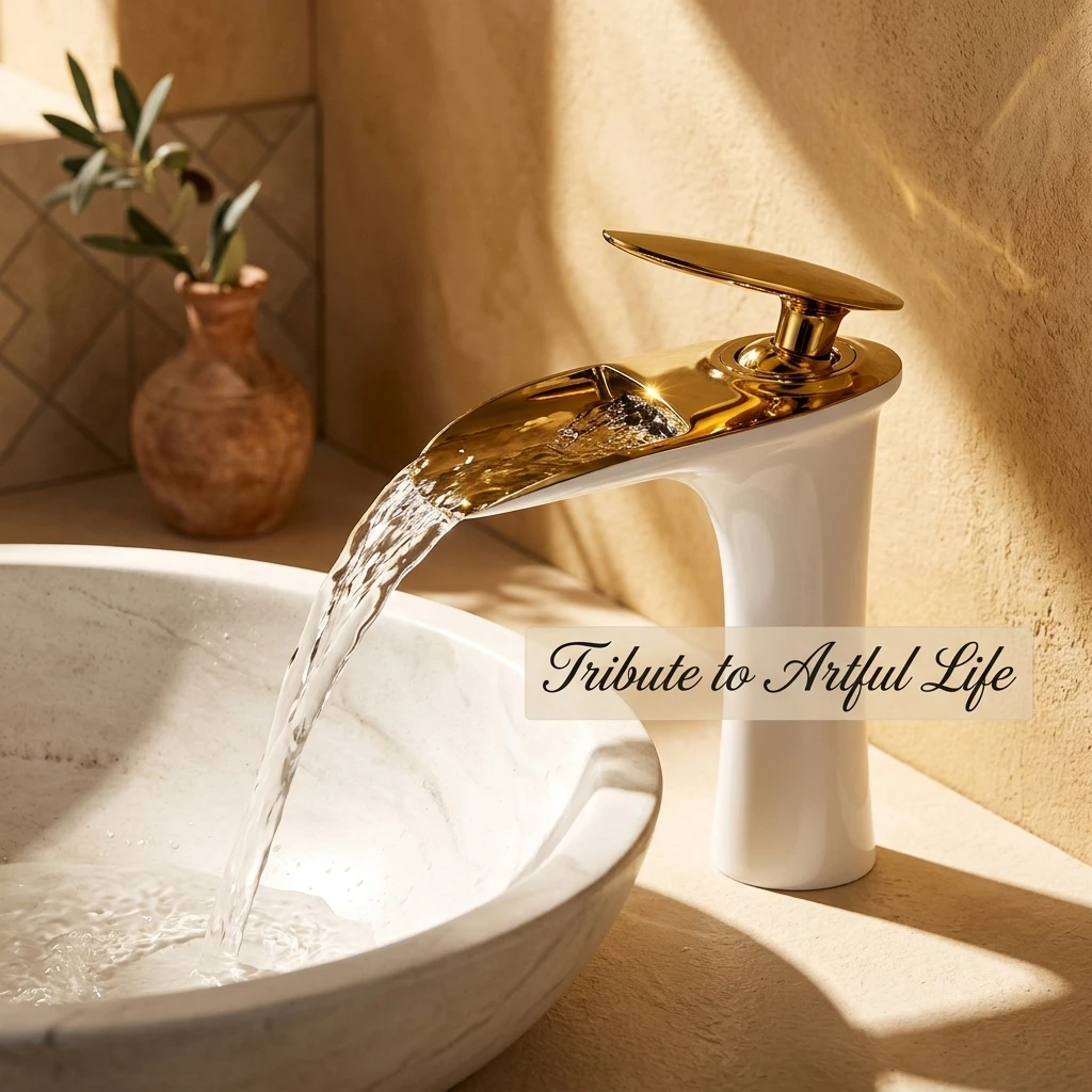 2026 New Luxury Artistic Waterfall Basin Faucet Silver Brass Single Handle Bathroom Mixer Tap Unique Design Vanity Sink Crane