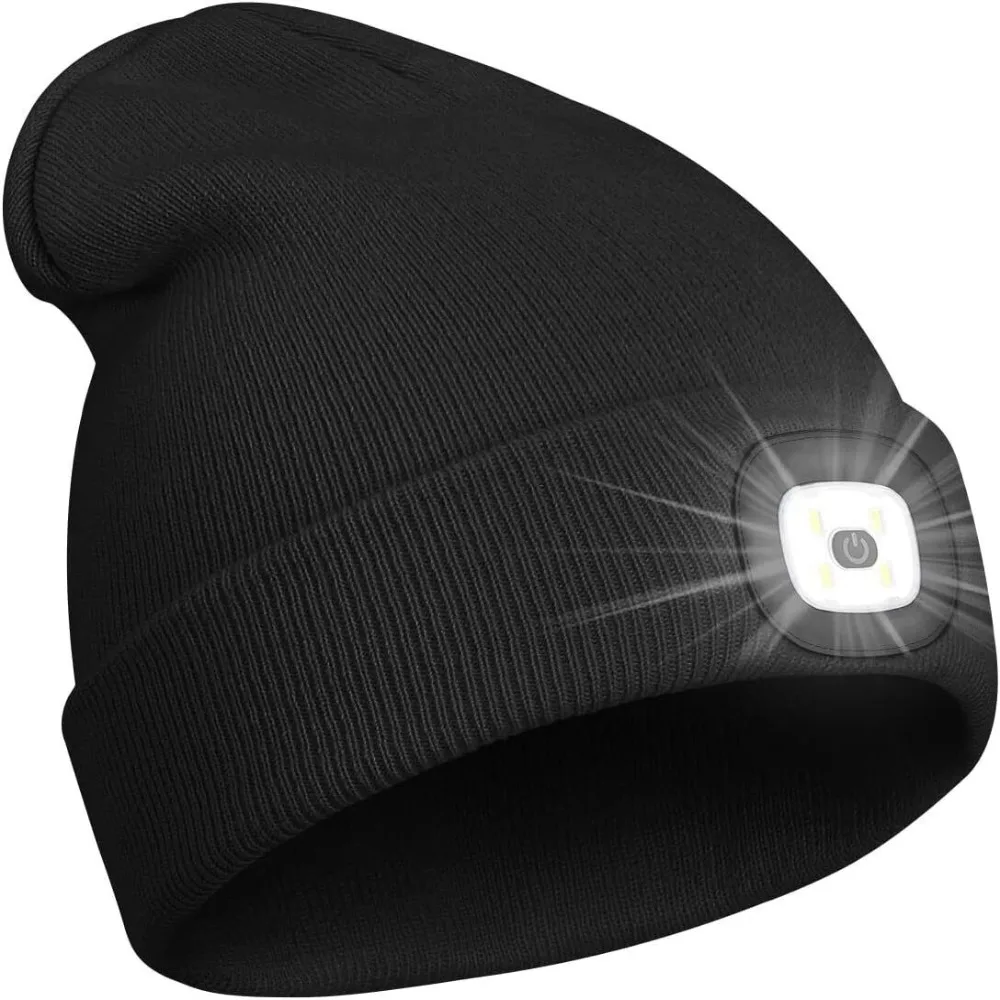 New Unisex LED Beanie Hat with USB Rechargeable Knitted Caps High Powered LED Luminous Cap Head Lamp Light Hiking Accessories