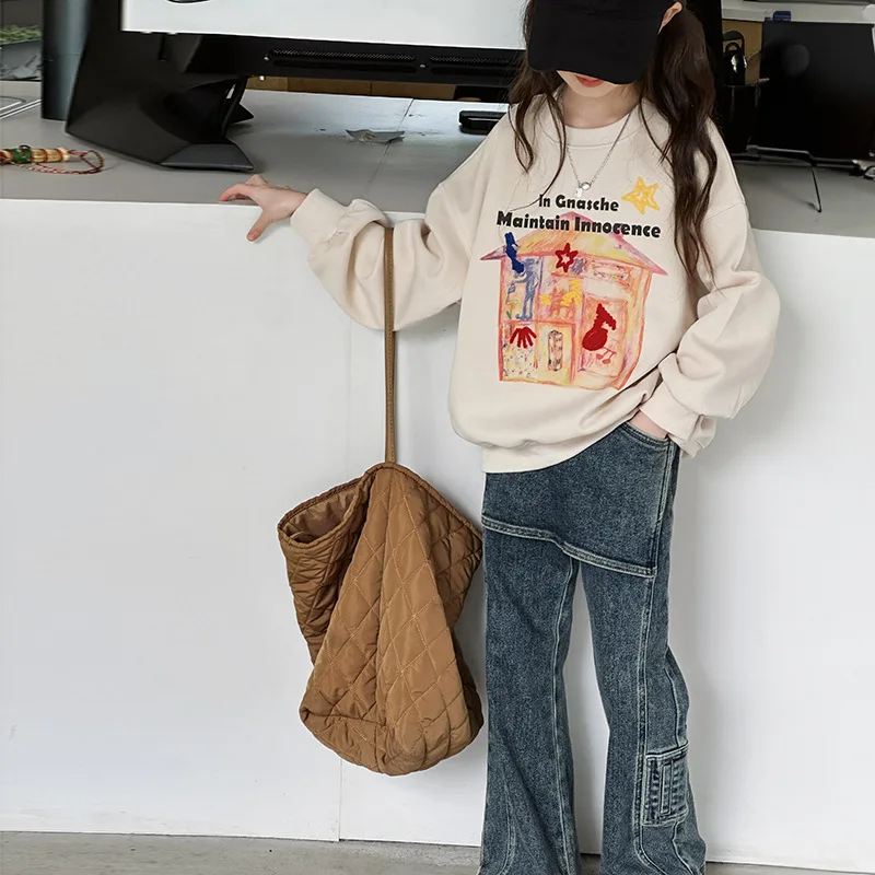 

Baby Girl Clothes Suit Girls Fall New 2024 Cute Western Style Hoodie Children Korean Pants Slimming Jeans 2-piece Set