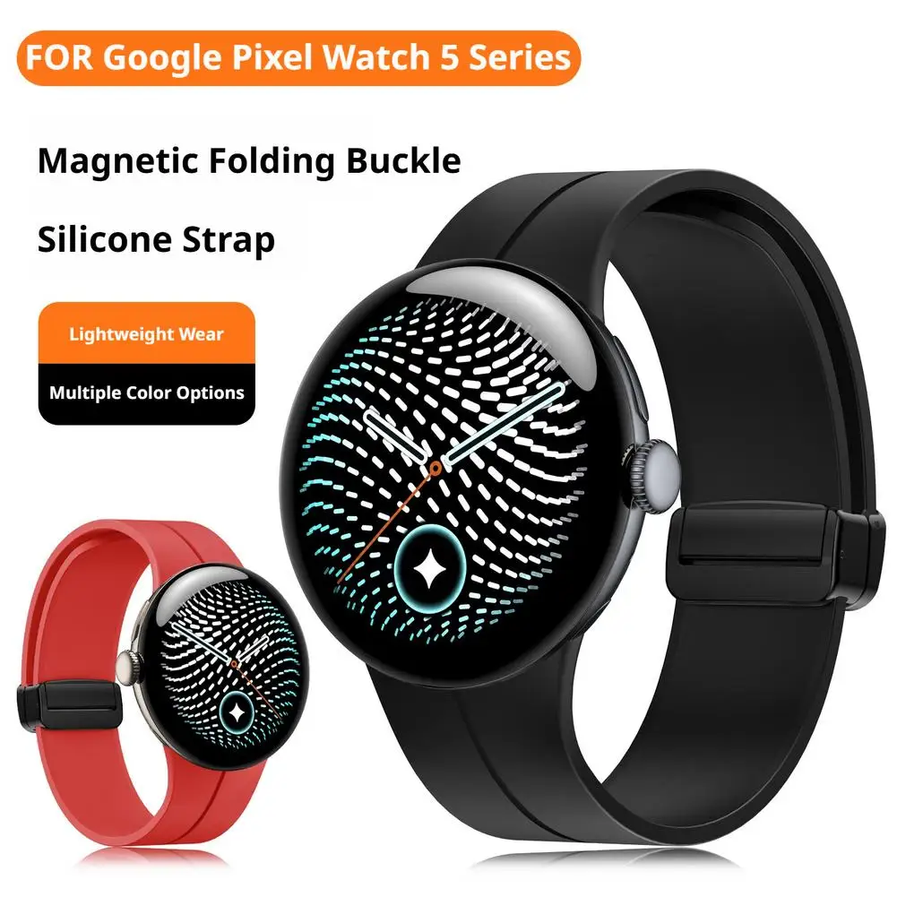 Magnetic Folding Buckle Silicone Strap for Google Pixel Watch 5 Soft Sport Replacement Band Lightweight Wristband Belt