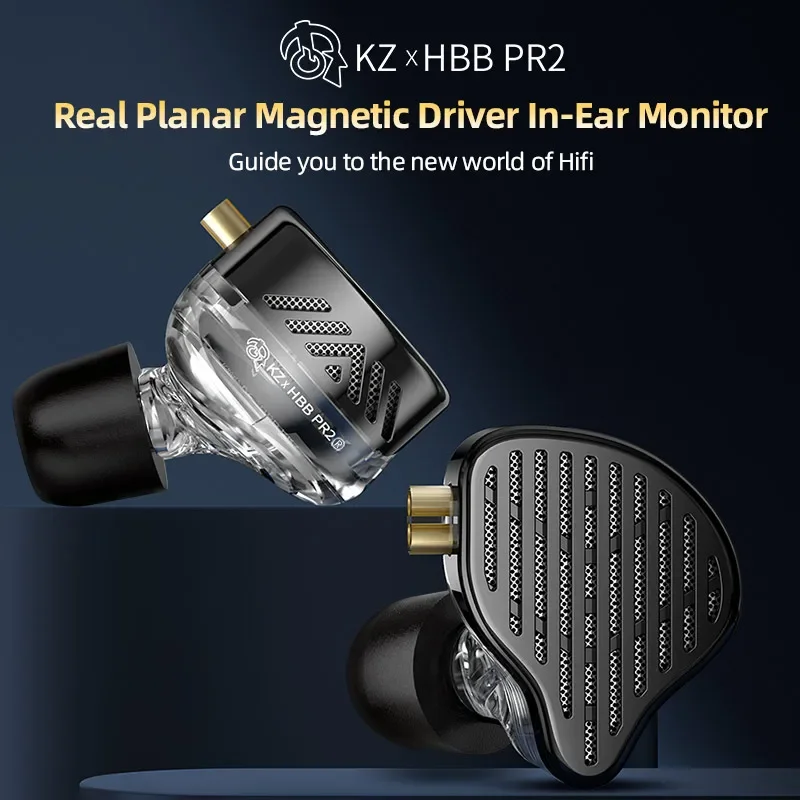 KZ X HBB PR2 Flat Driver in Ear Earphones 13.2mm Plane Big Horns HiFi Bass Monitor Earbuds Sport Wired Headset 2PIN Cable