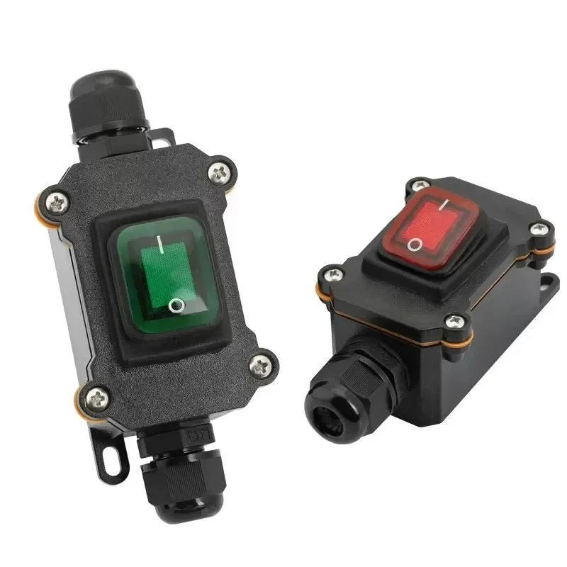 Waterproof Marine Rocker Switch With LED Outdoor Junction Box Inline Power Cord Power Switch IP65,12V/24V/220V,Screw Wiring