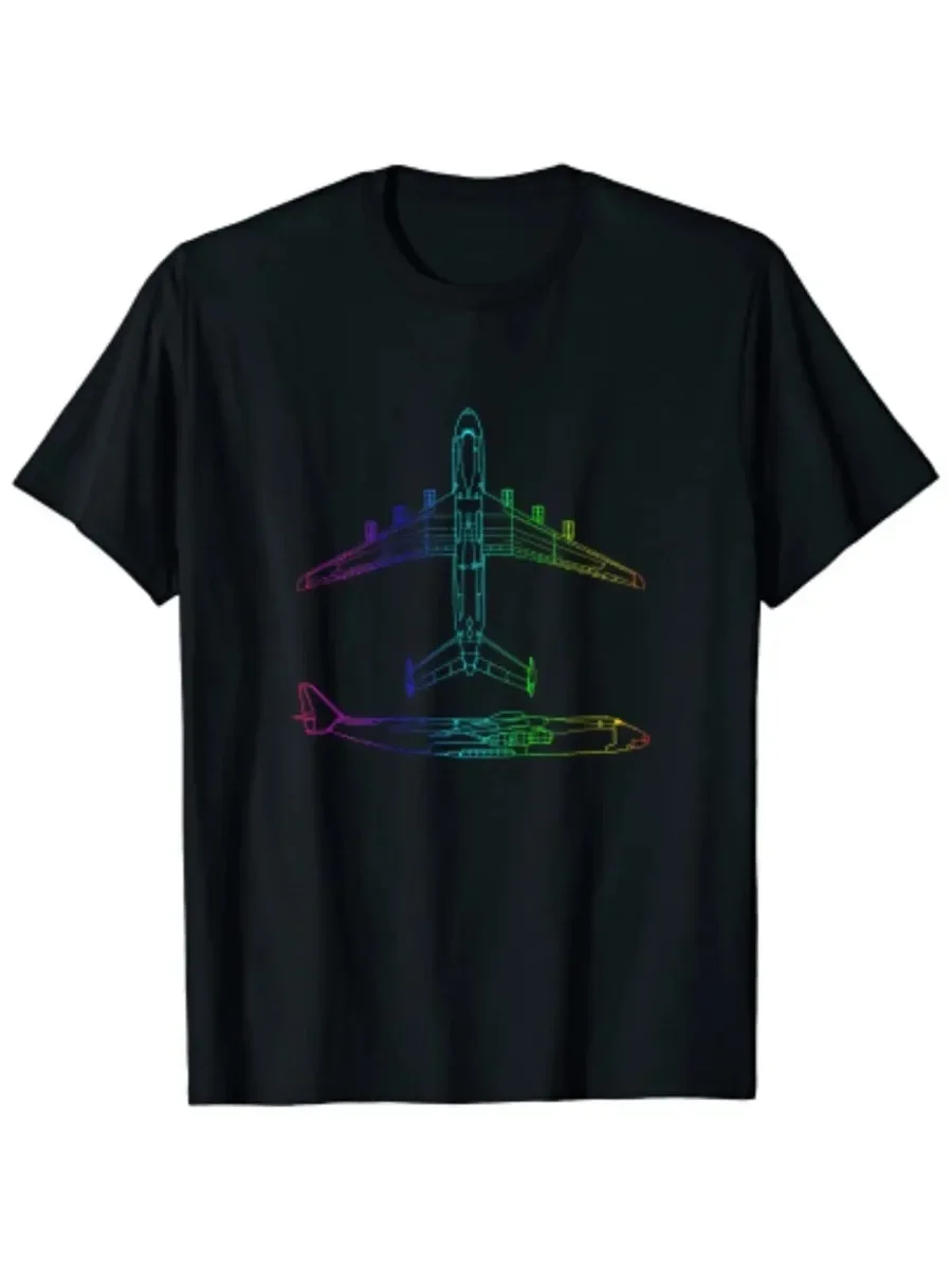 Antonov AN-225 Mriya Cargo Plane Rainbow Blueprint T-Shirt 100% Cotton O-Neck Short Sleeve Summer Casual Mens T-shirt Streetwear