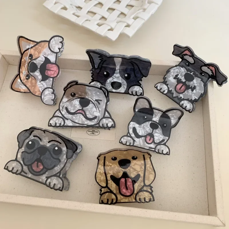 Cute Cartoon Puppy Hair Claw Acrylic Bulldog Corgi Schnauzer Dog Strong Crab Hair Clips for Women Girls Hairpin Hair Accessories