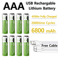 AAA 6800mAh 1.5V Lithium-ion Batteries High Capacity AAA Rechargeable Li-ion Battery Long Lasting with USB-C Fast Charging Cable